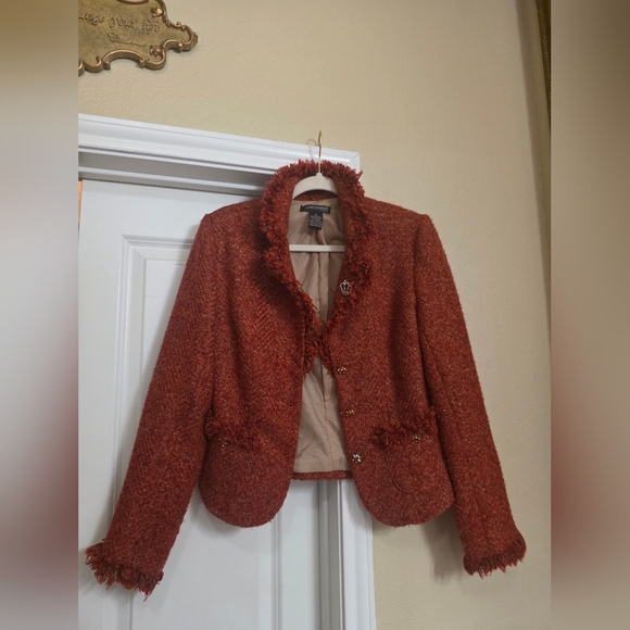 jonathan martin Jackets & Blazers - Vintage jonathan martin Rust Bouclé Fringe Blazer Size 6